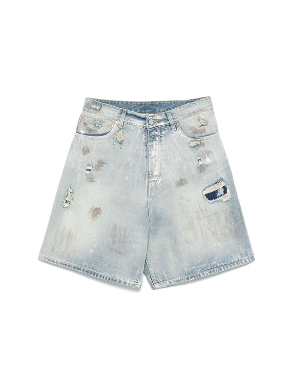 Distressed Detail Cotton Denim
  Shorts
