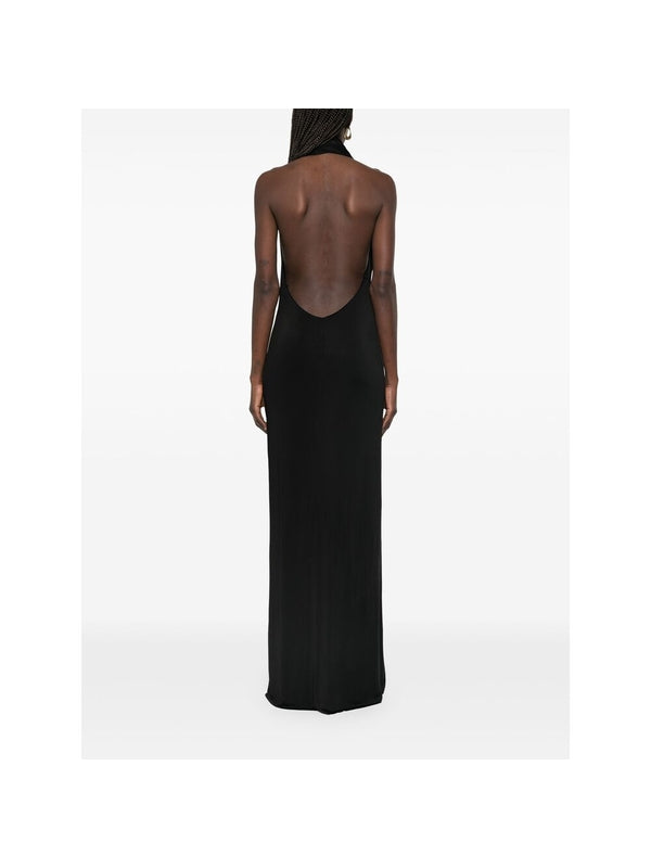 Asymmetric Drape Scoop Neck
  Long Dress