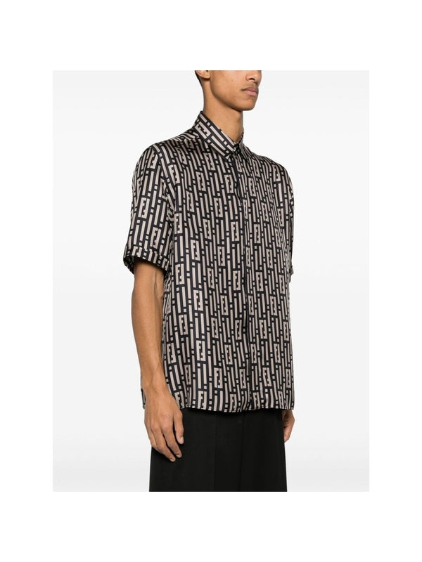 Allover Logo Printing Silk
  Short Sleeve Shirt