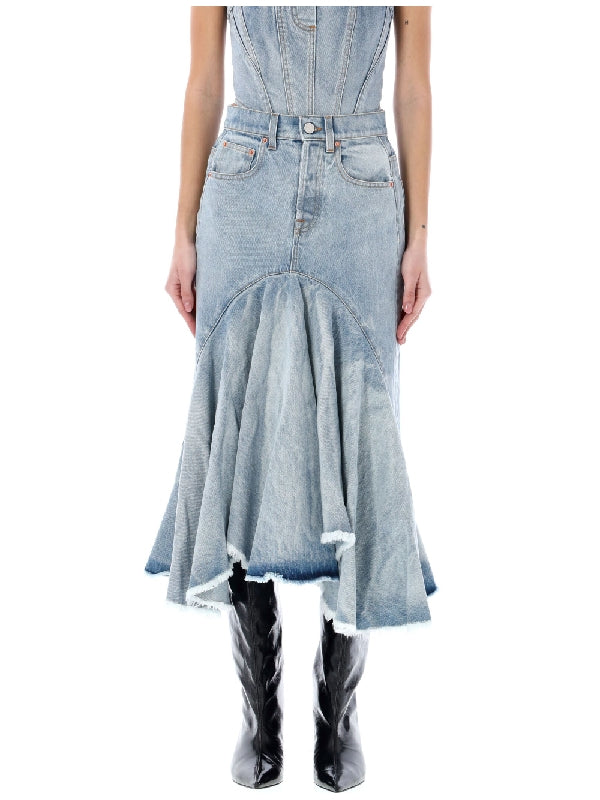 Logo Patch Flare Denim Skirt