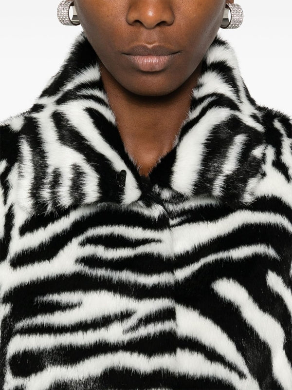 Zebra Printing Fake Fur Shearling Jacket