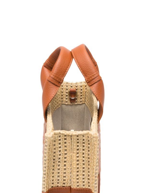 Woody Raffia Leather Small Tote Bag