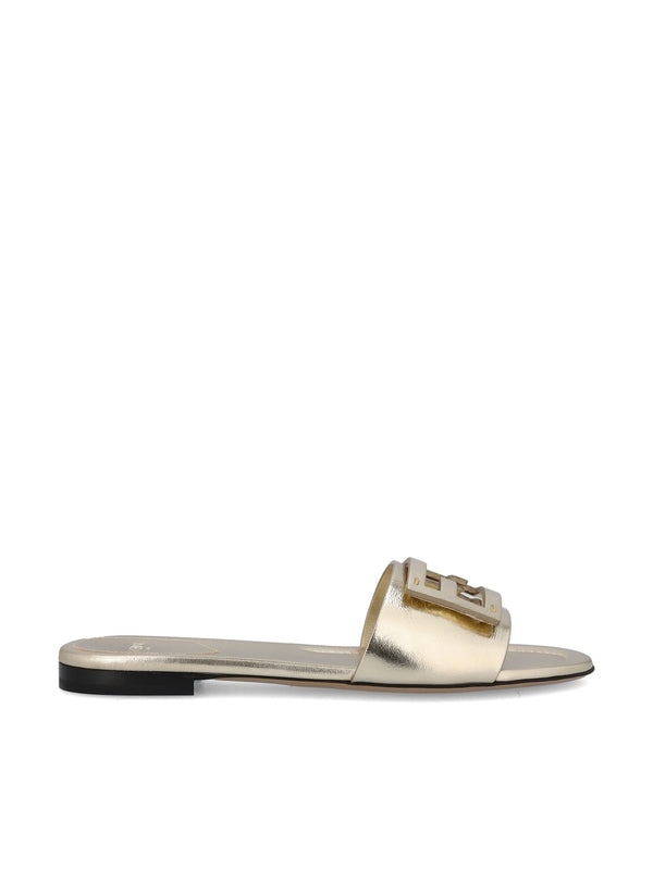 Baguette Metallic Leather Flat Slides