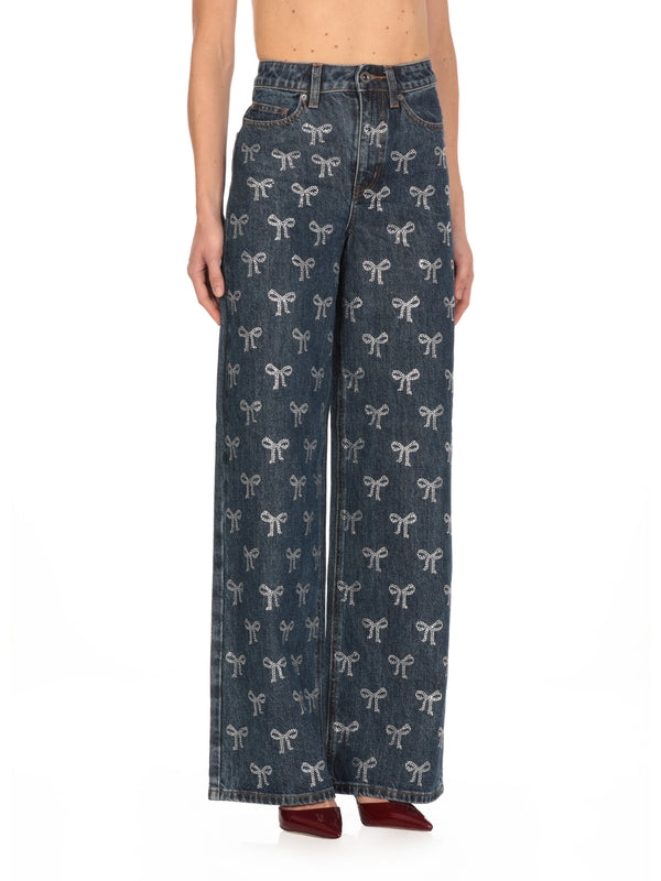 All-Over Bow Pattern Denim Pants