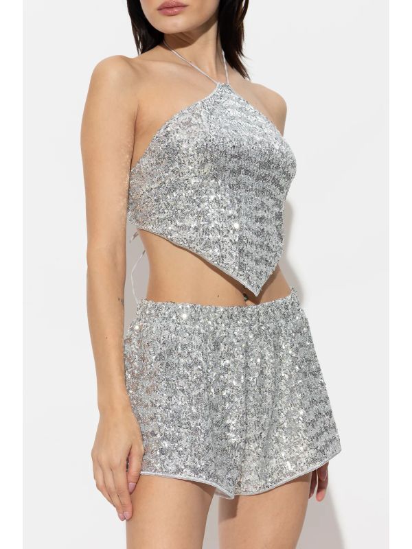 Sequin Halter Neck Sleeveless Top