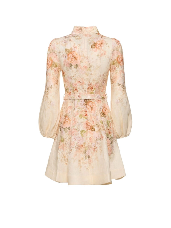 Belted Flower Linen Dress