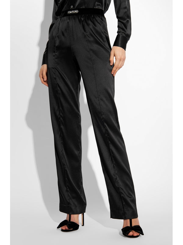 Waist Logo Banded Silk Pants