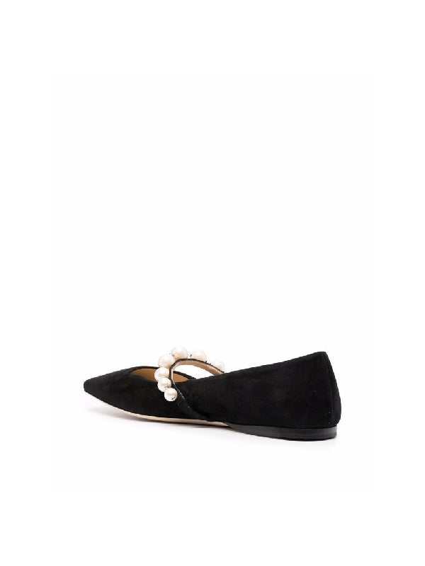 Pearl Detail Suede Flat Shoes