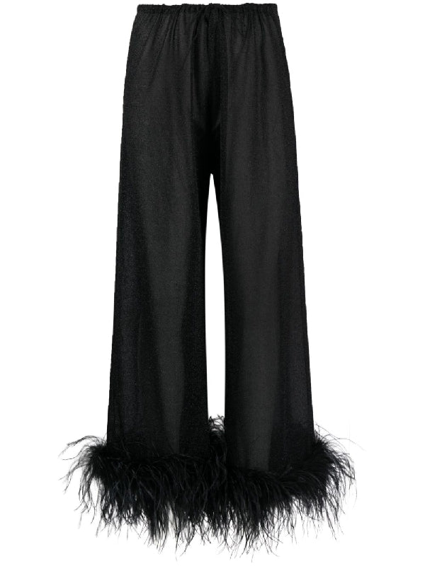 Lurex Feather Hem Elastic Pants