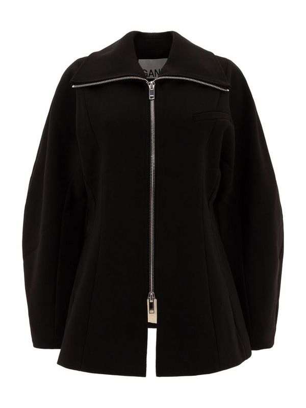 复合绉布曲线袖夹克