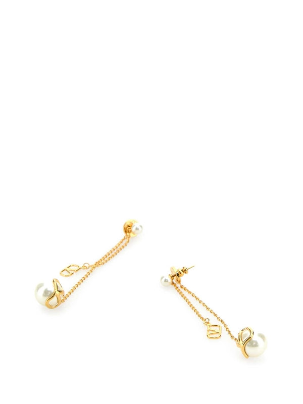 V Logo Pearl Drop Earrings