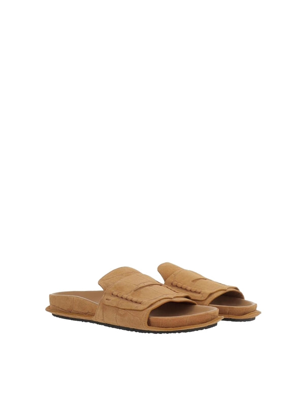 Croc-effect Suede Slide