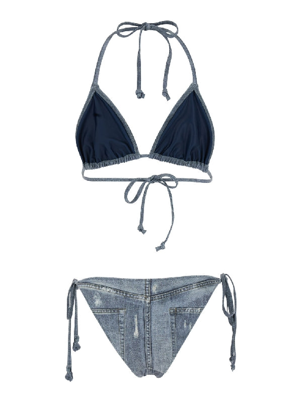 Denim Effect Printed Bikini Set