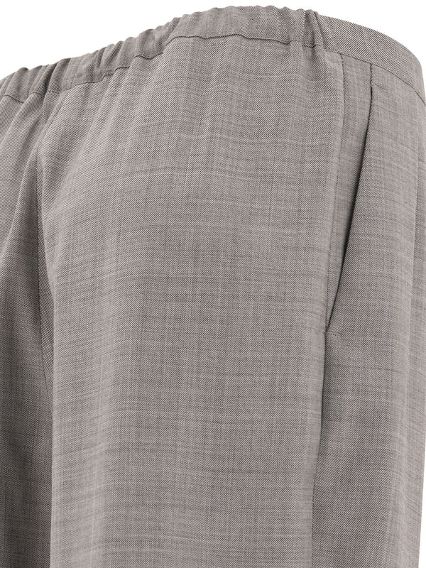 Drawstring Pleated Wool Pants