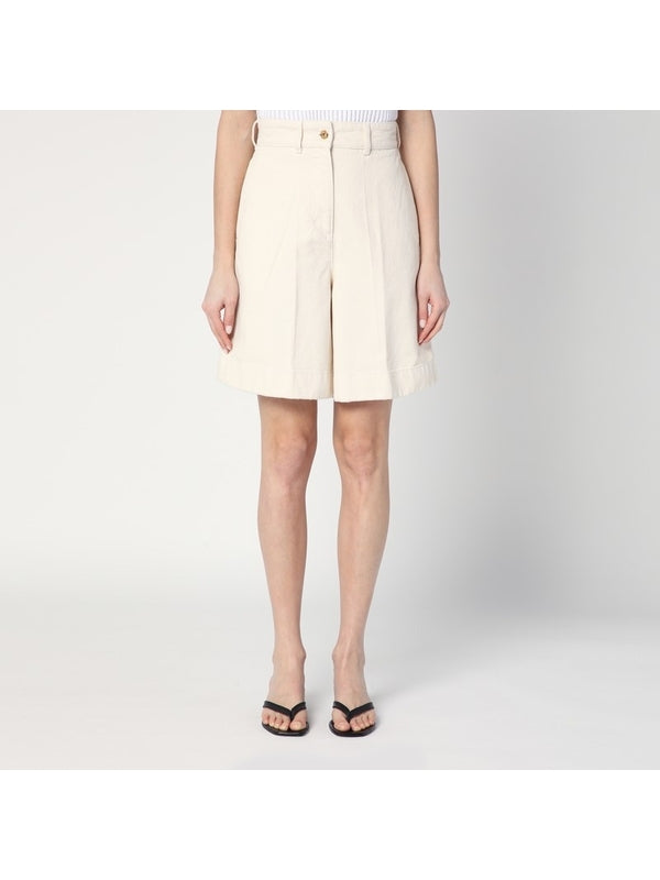 Pleated Cotton Bermuda Shorts