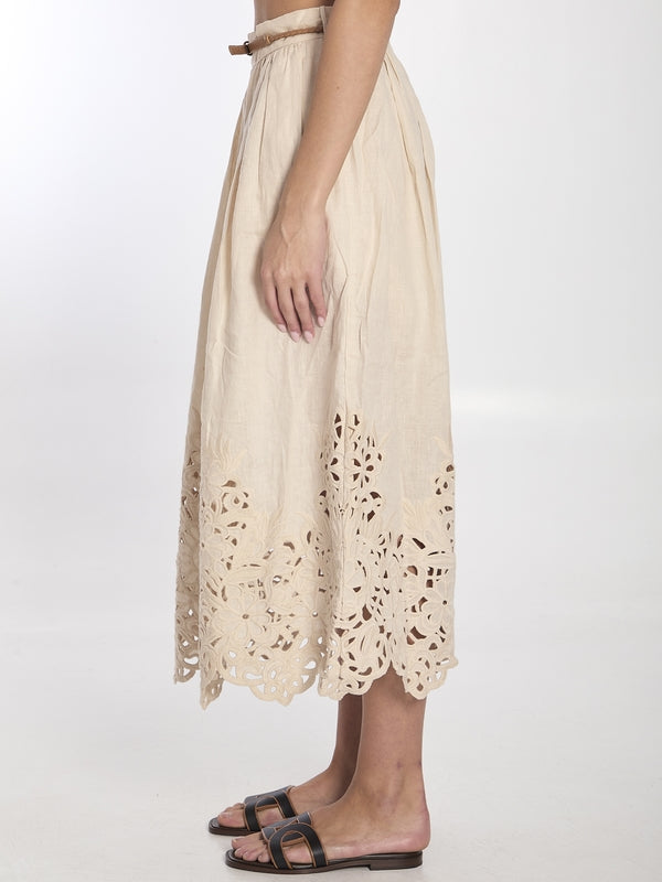 Wylie Openwork Linen Skirt