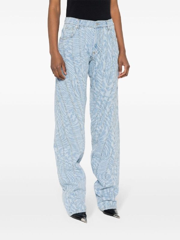 Star Printing Spiral Denim Pants