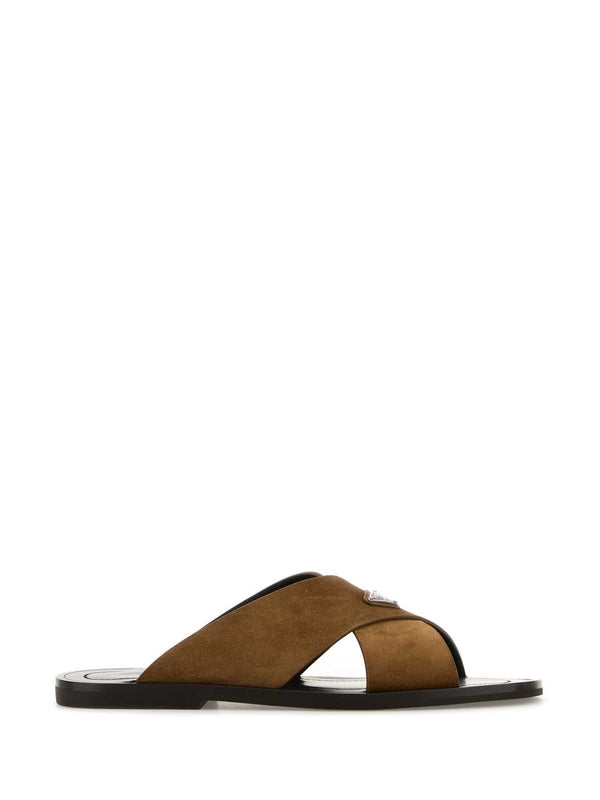 Triangle Logo Suede Sandals