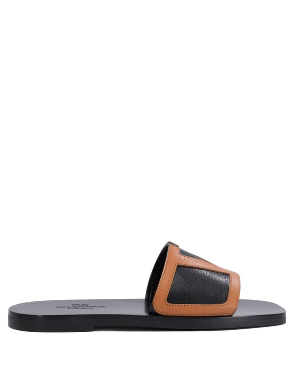 V Logo Leather Slides