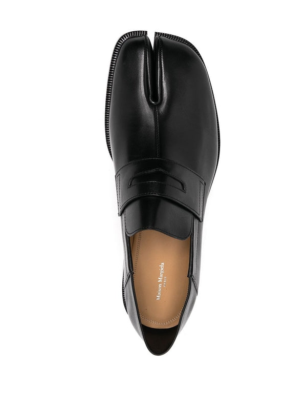 Black Leather Penny Tabi Loafers