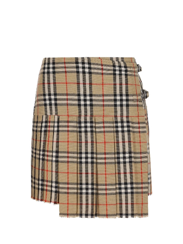 Vintage Check Side Buckle Wool Skirt