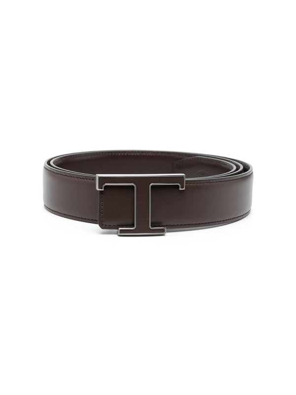T Logo Buckle Calfskin Belt