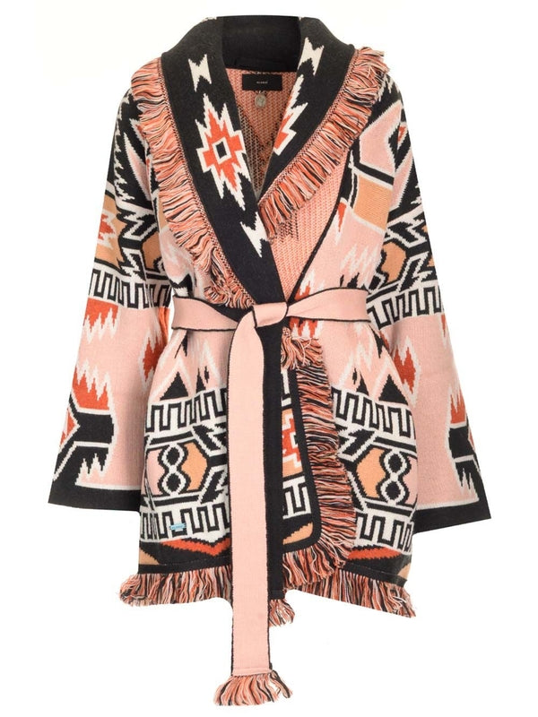 Geometric Roots Jacquard Shawl Collar Wool Cardigan