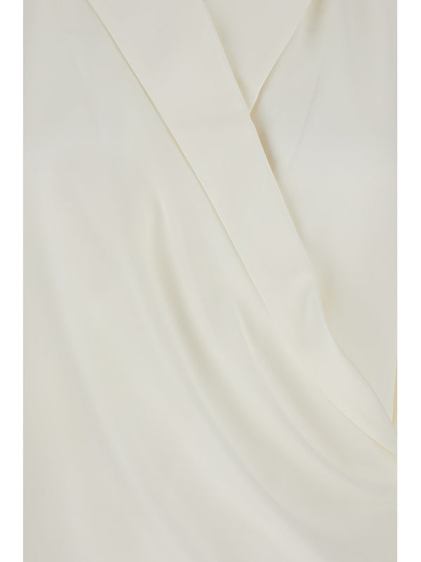 White Blouse with Peak Revers and Crossover Neck in Silk Woman Shirts & Blouses