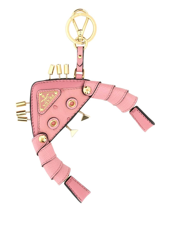 Triangle logo trim leather key ring