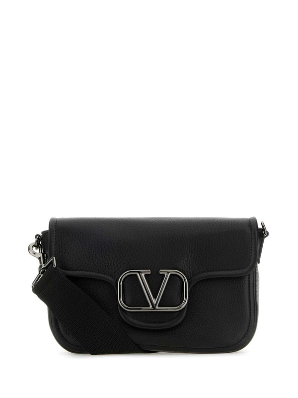 V Logo Leather Shoulder Bag