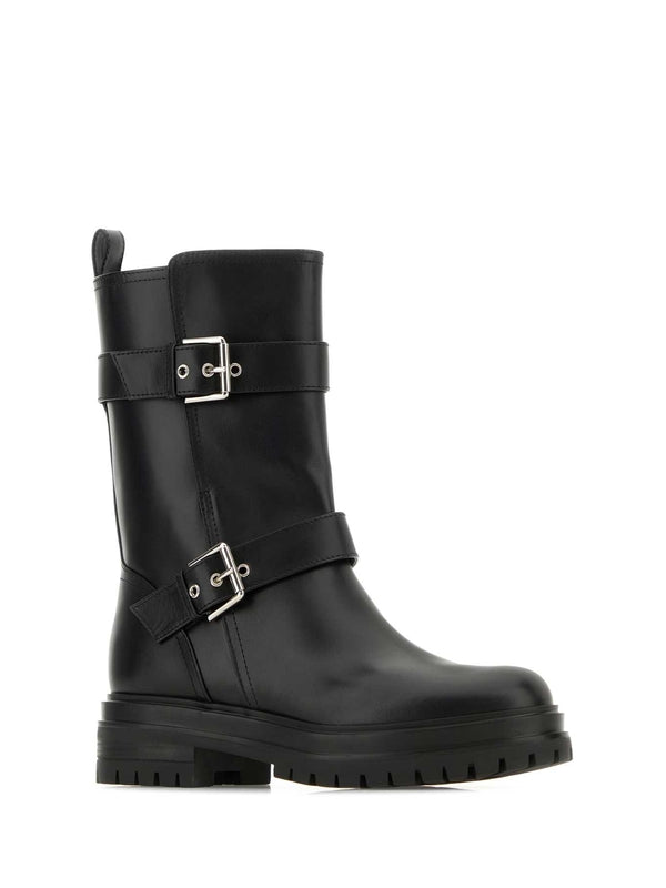 Buckle Leather Middle Boots