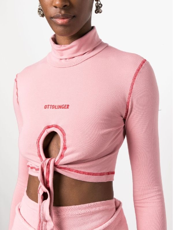 Logo Cutout Knot Crop Long Sleeve Top