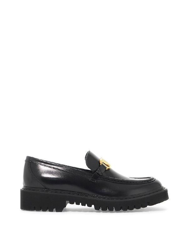 V Logo Decor Leather Loafers - Jente