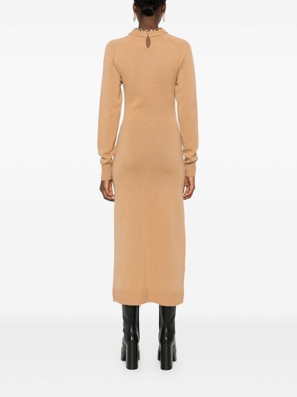 Chain Detail Wool Cashmere Long Dress