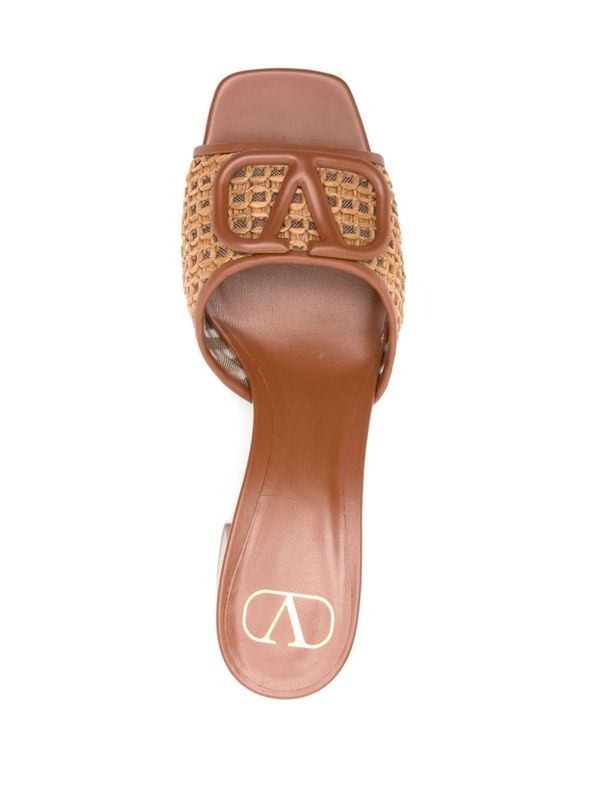 V Logo Raffia Sandal Heel