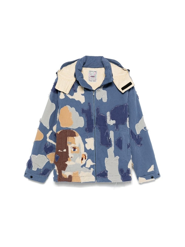 Graphic Patchwork Cotton Hooded Jacket