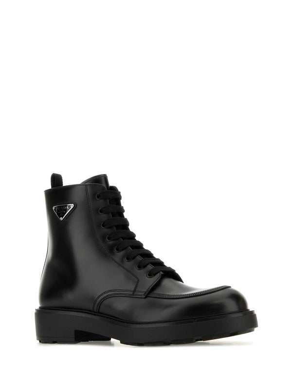 Triangle Logo Leather Lace-up Boots