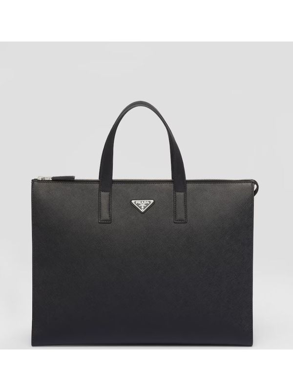 Triangle Logo Saffiano Leather Tote Bag