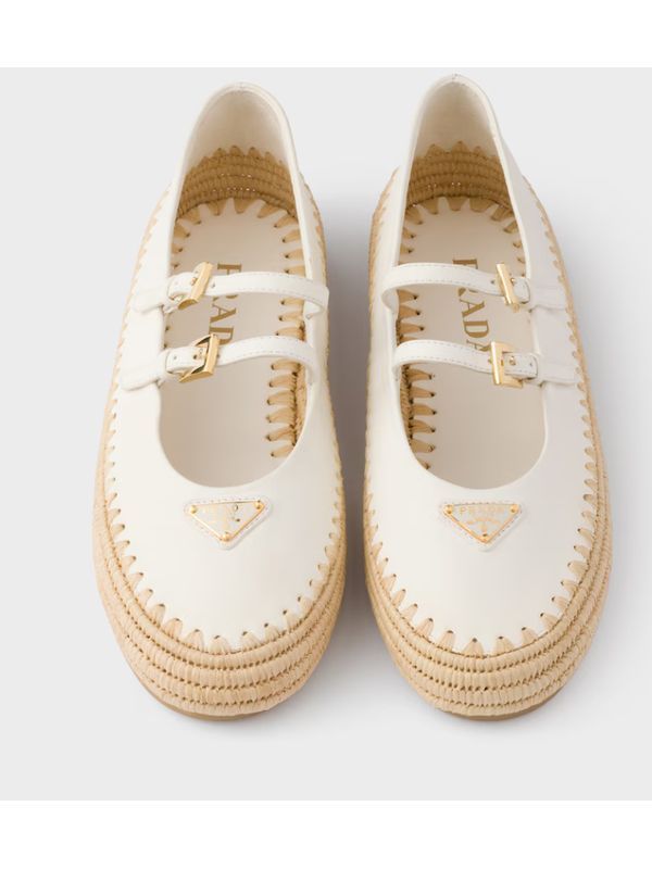 Triangular Logo Raffia Ballerina Flat Shoes