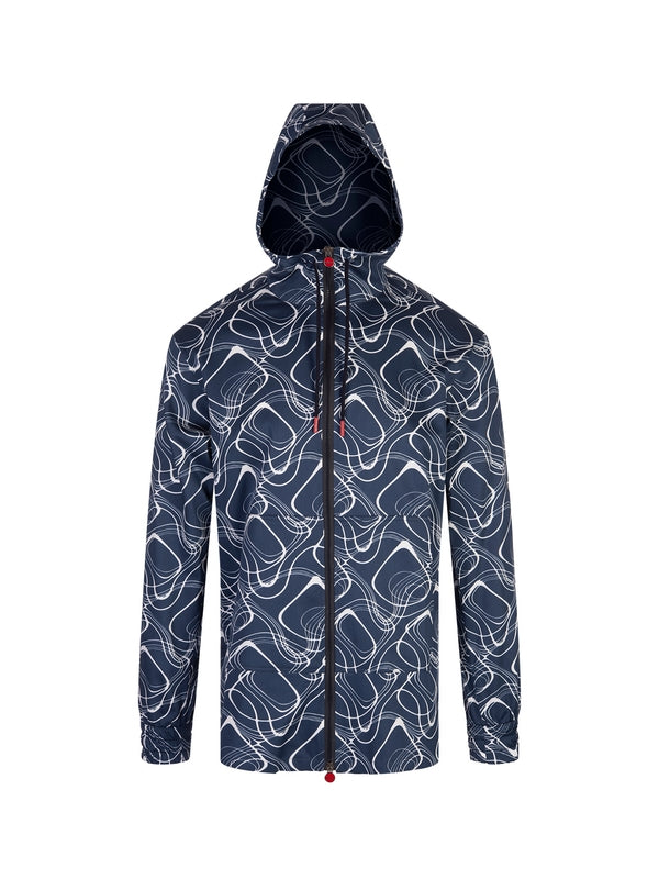 Drawstring Allover Pattern Zip-Up Jacket