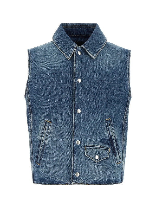 Chest Logo Embroidery Denim Vest Jacket