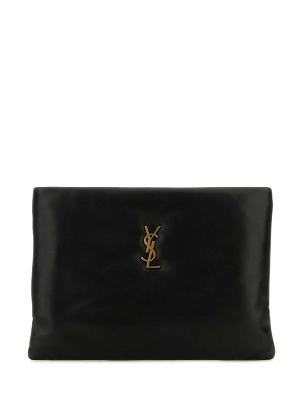 Calypso Metal Logo Leather Clutch Bag