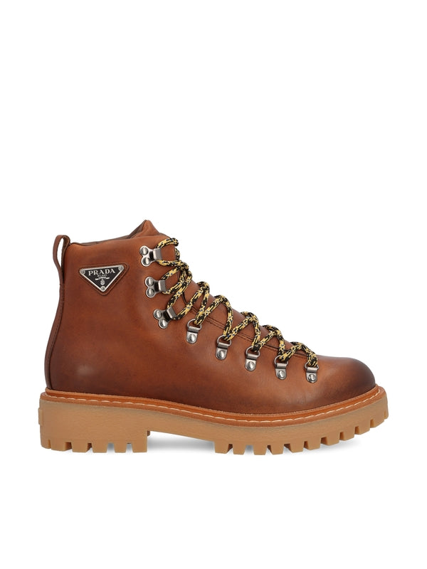 Triangle Logo Leather Lace-Up
  Boots