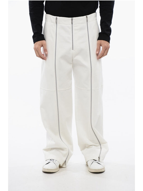 White Zipper Detail Cotton Pants