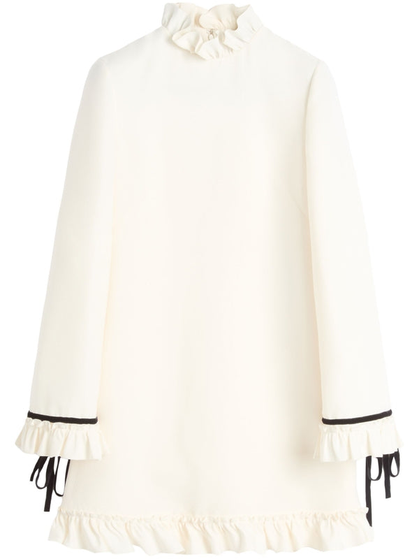 Bow Decoration Ruffle High Neck Mini
  Dress