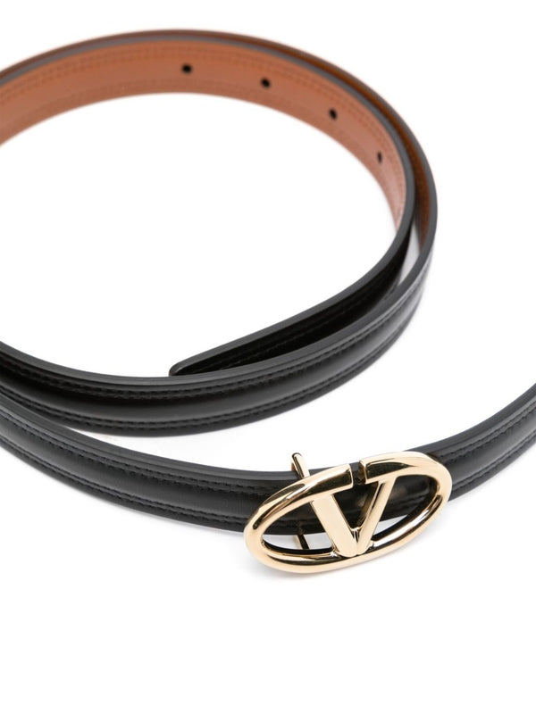 V Logo Buckle Leather Belt