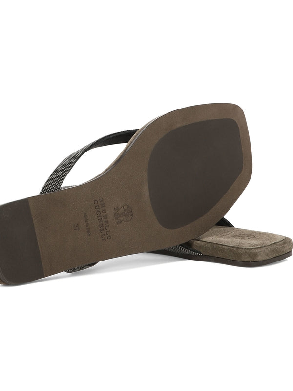 Monili Strap Suede Flip Flops