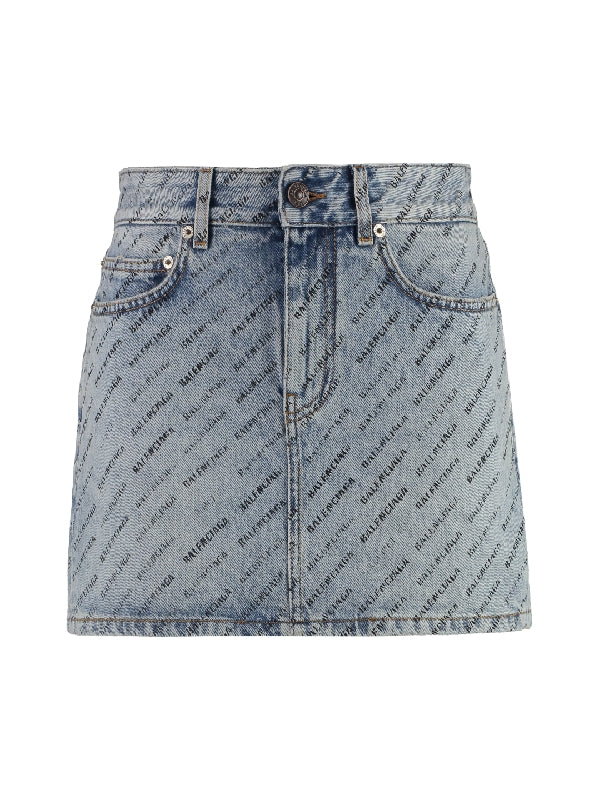 All Over Logo Denim Mini Skirt