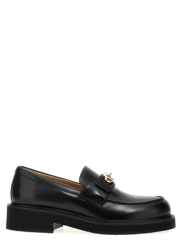 V Logo Detail Leather Loafer