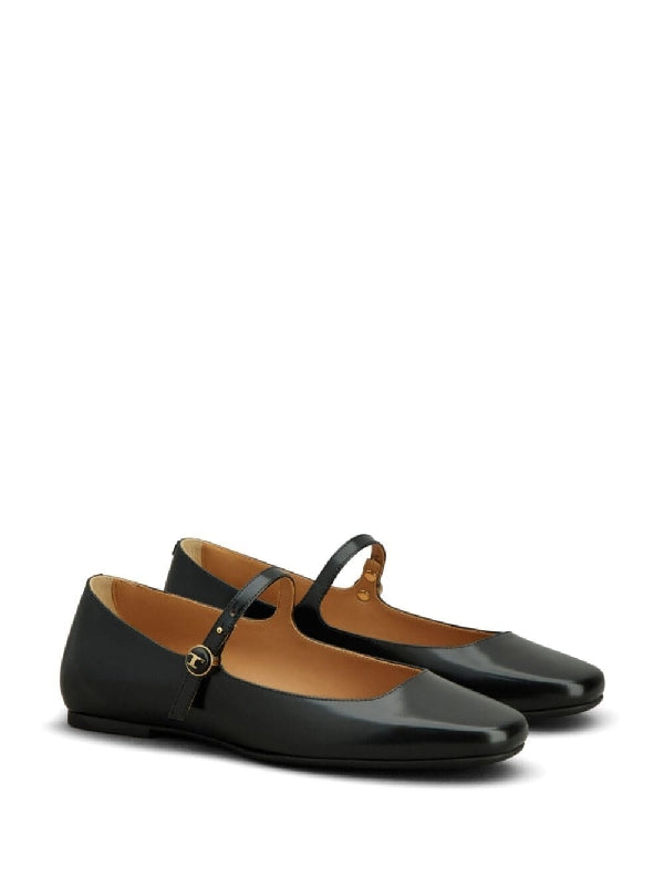 Black Leather Flat Shoes